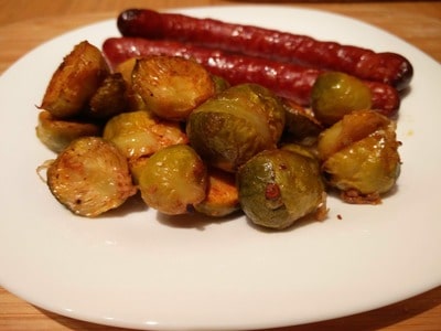 Roasted Parmesan Brussels Sprouts with Sausages