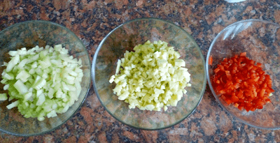 Prepare the veggies for this Sour Chicken Soup a la Grec