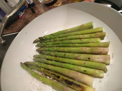 Cover them cook for 3-4 minutes and then turn them up Cognac Chestnut Mushrooms on Floating Zucchini with Asparagus