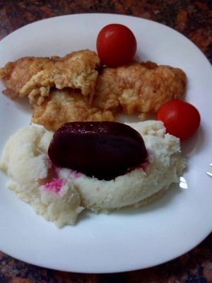 Creamy Cauliflower Mash with German Chicken Schnitz