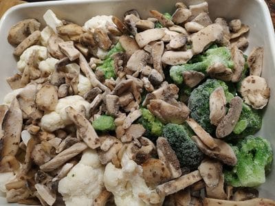 Keto Basics Mushrooms with cheese Broccoli and cauliflower mixed